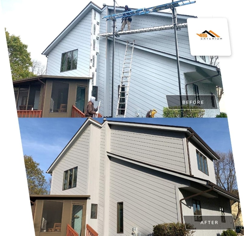 Cedar siding and shingle roofing after hail damage in Bolingbrook before after