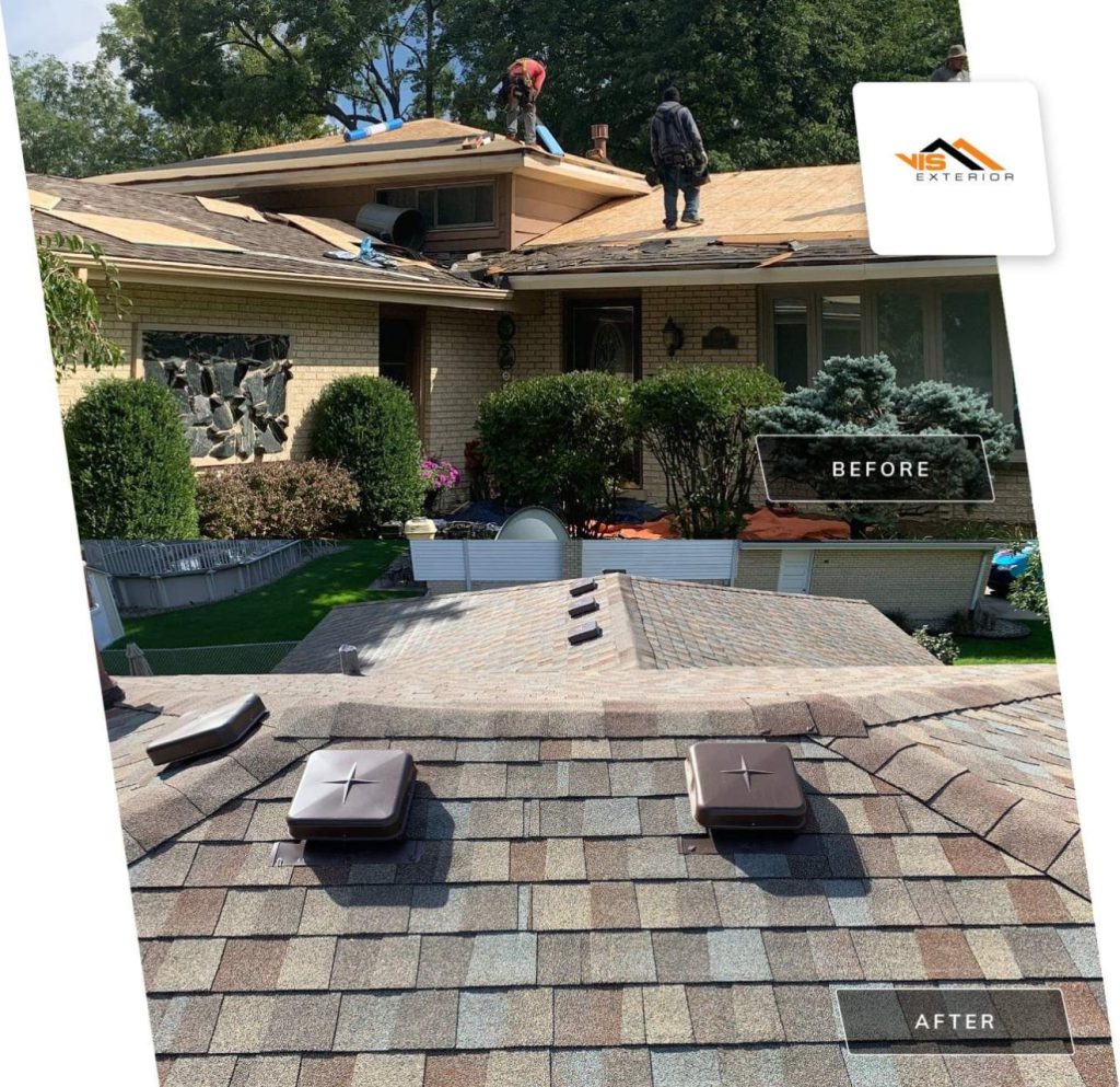 CertainTeed vinyl siding & GAF shingle roof installation in Darien before after