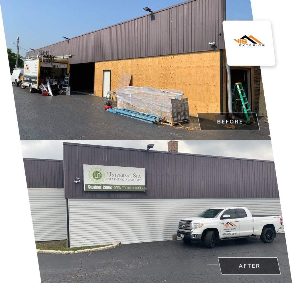 Commercial vinyl siding installation in Downers Grove before after