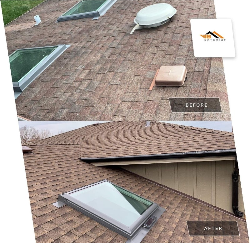 LP SmartSide siding, GAF shingle roofing, guttering and windows replacement in Lemont before after