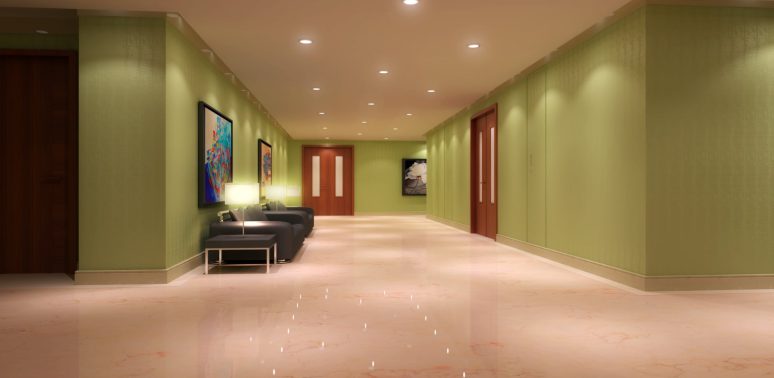 light ceiling green walls hotel lounge
