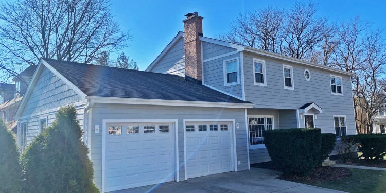 LP SmartSide Shake siding and GAF shingle roof installation in Hinsdale project photo 1