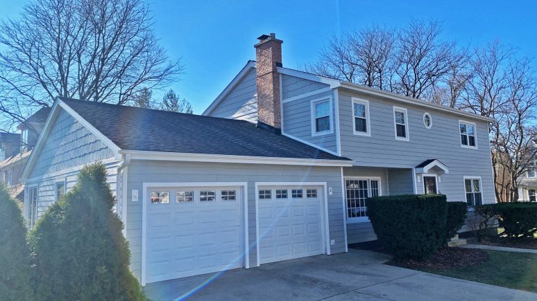 LP SmartSide Shake siding and GAF shingle roof installation in Hinsdale project photo 1
