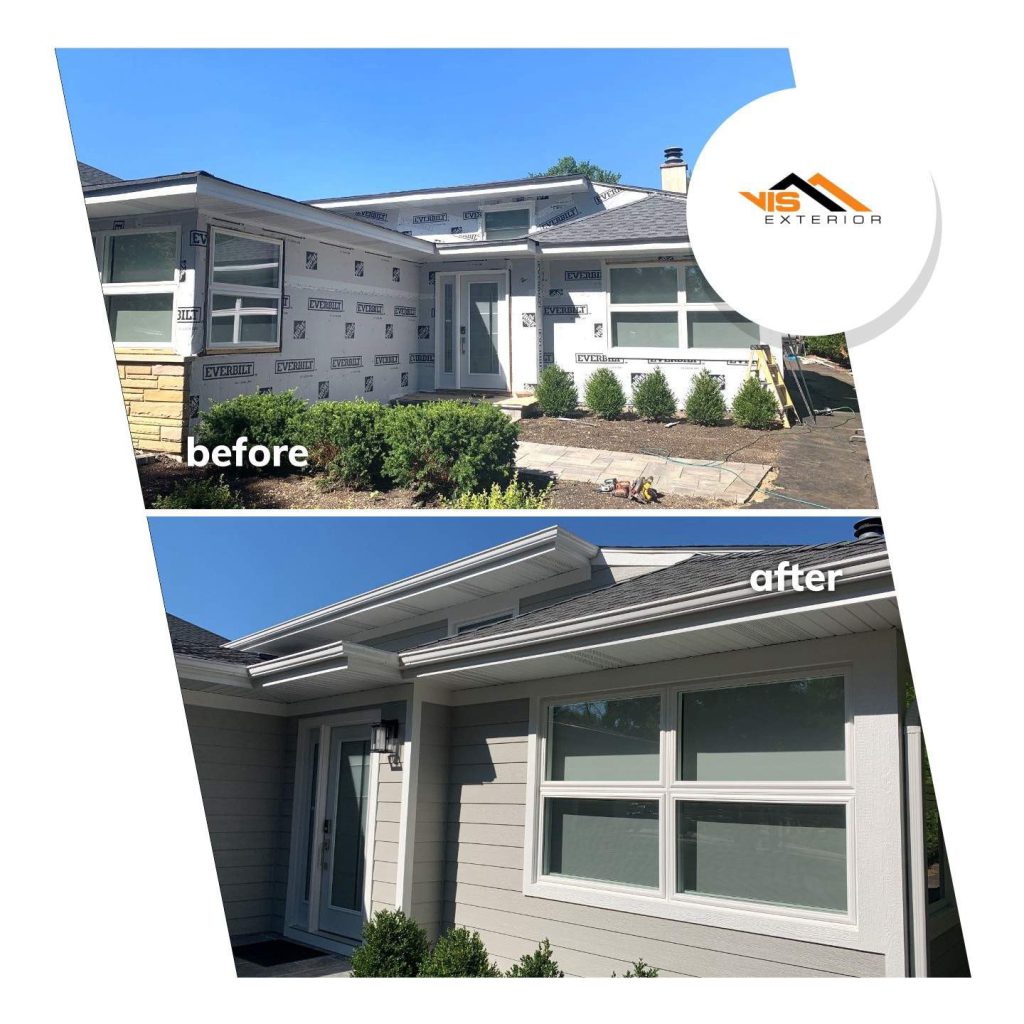 LP SmartSide siding installation and shingle roof replacement in Hinsdale before after