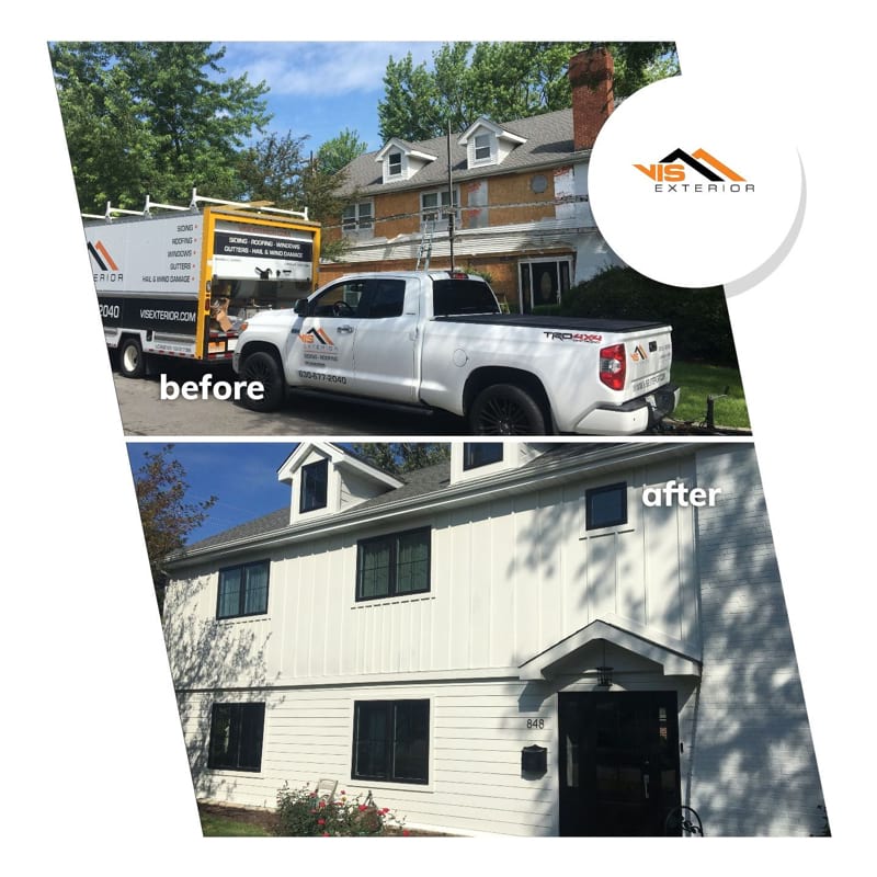 LP SmartSide siding and windows replacement in Hinsdale before after
