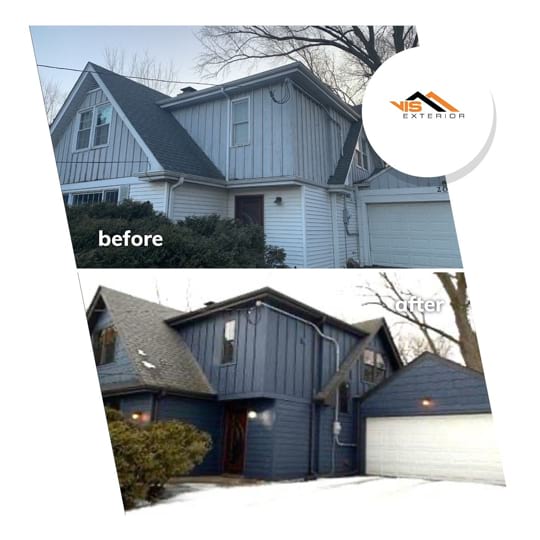 LP SmartSide siding replacement project in Prospect Heights before after