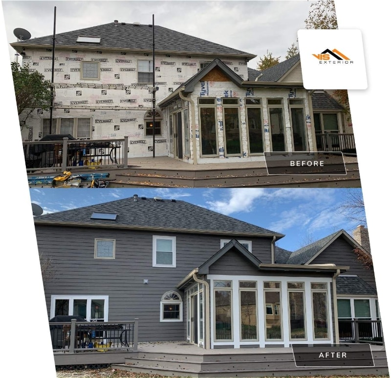 LP SmartSide siding replacement and windows replacement in Naperville before after