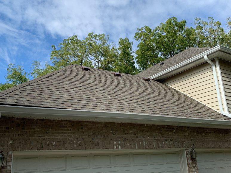 Old roof replacement installing Owens Corning architectural shingles and new gutters in Homer Glen project photo 2