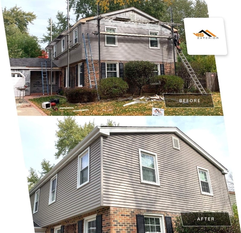 Royal Estate vinyl siding installation, windows and gutters installation in Naperville before after