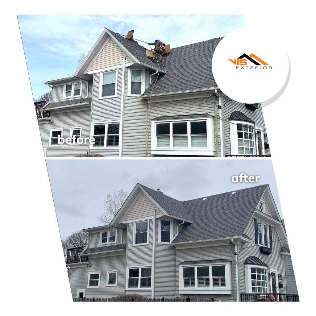 Royal Estate siding installation and shingle roof replacement in Arlington Heights before after