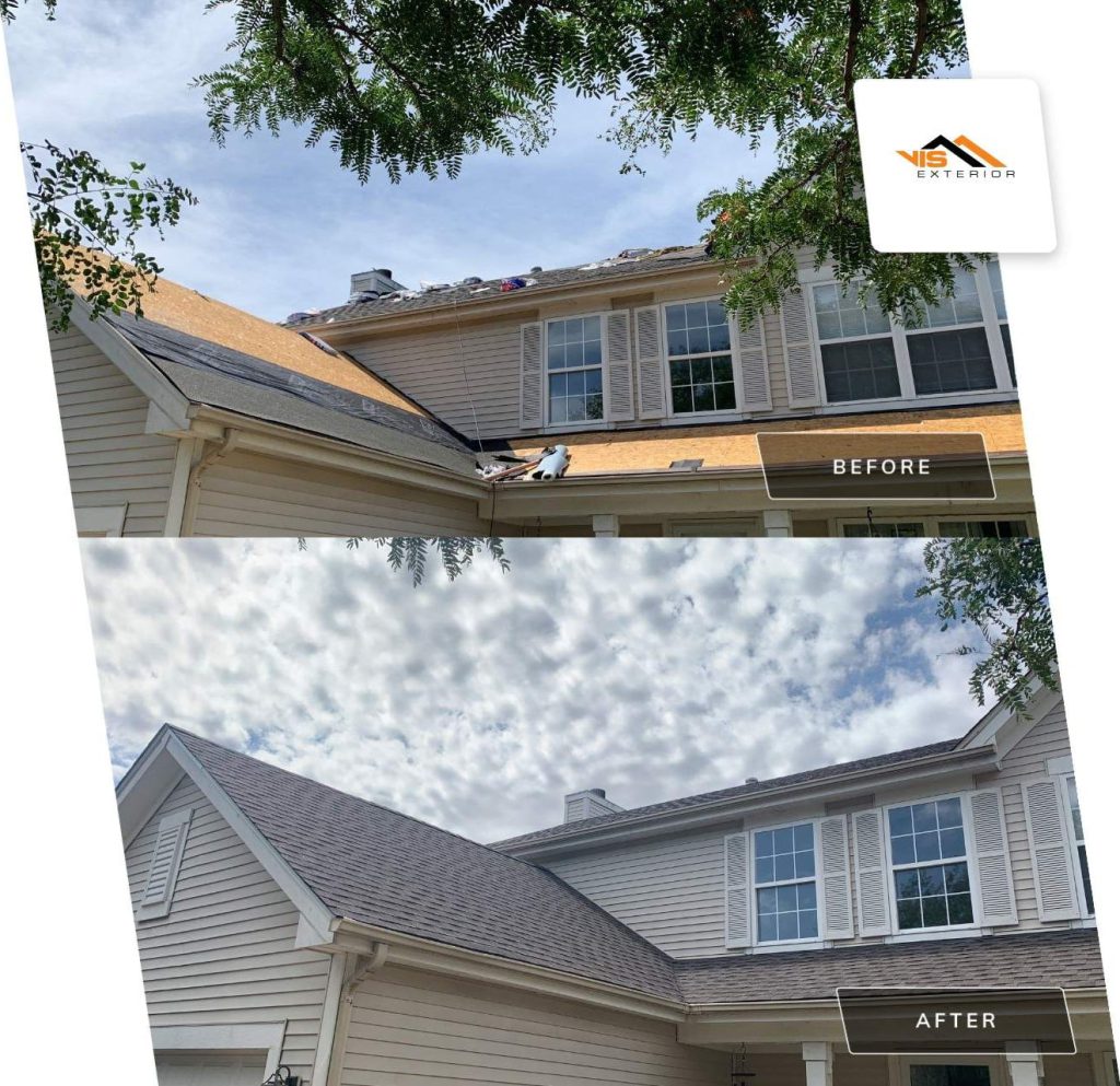 Complete roof and siding replacement after wind-damage in Plainfield before after
