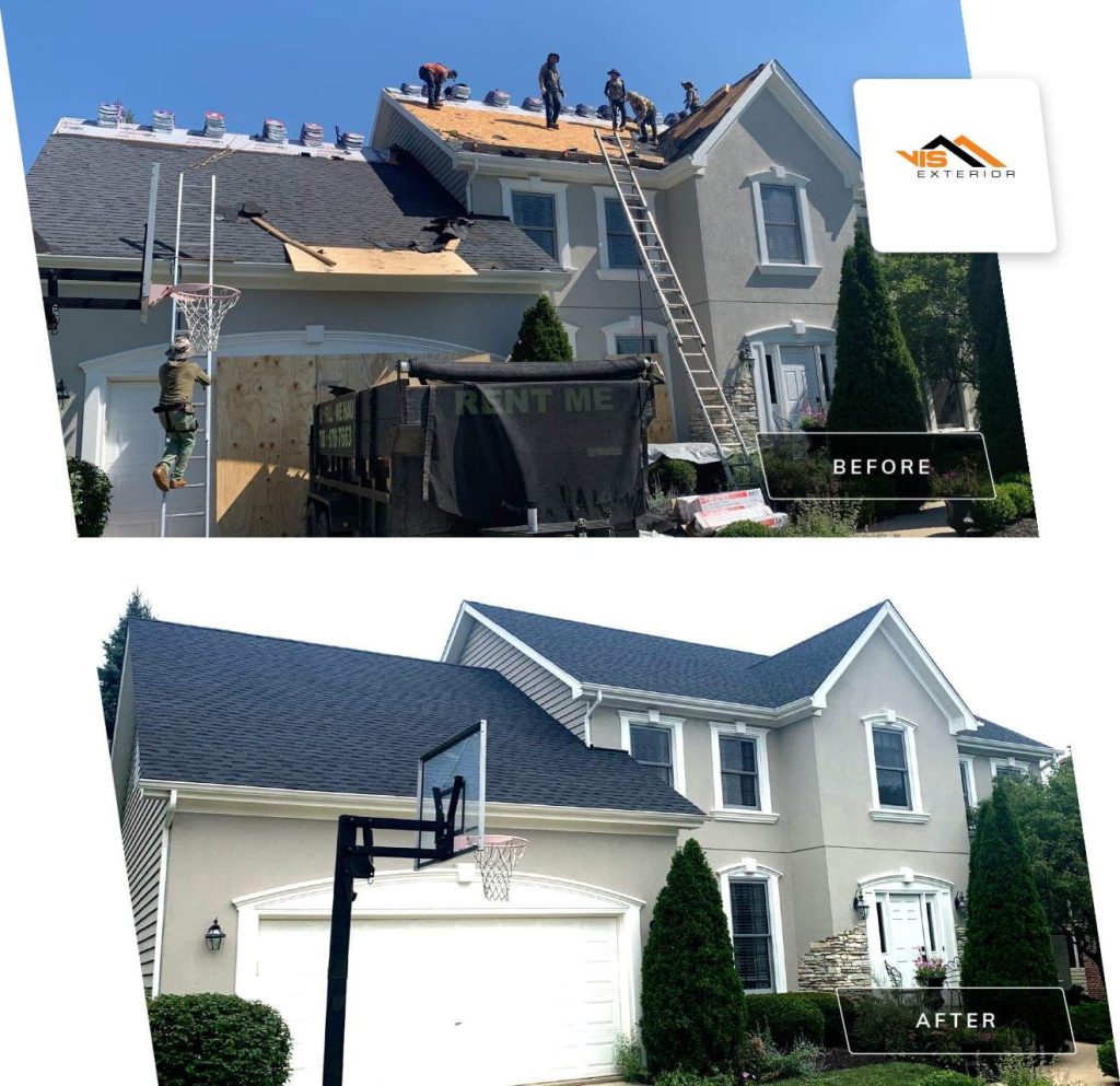 Roof inspection and shingle roofing after hail damage in Willow Springs before after