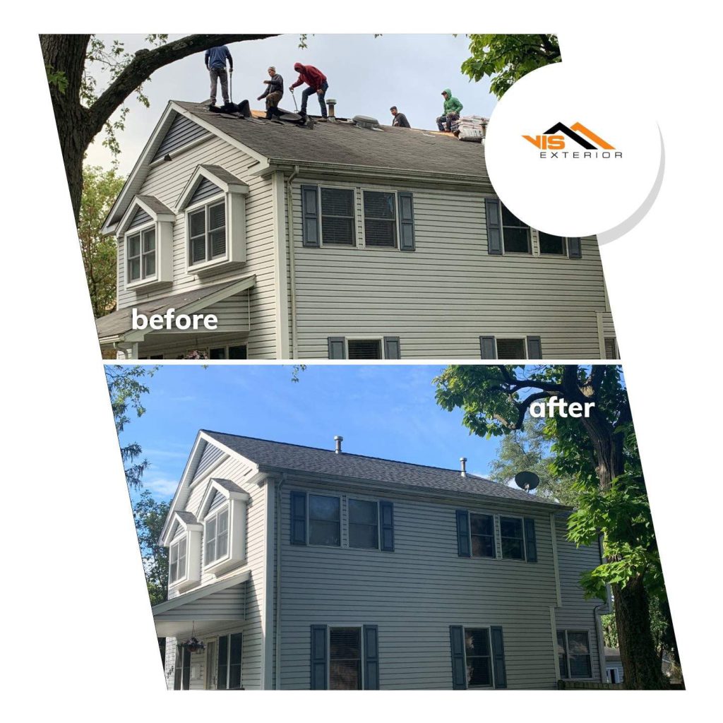 Shingle roof replacement in Westmont before after