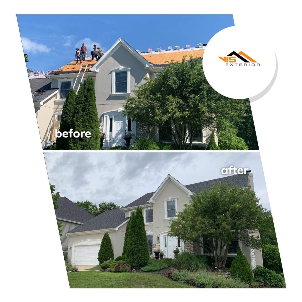 Shingle roof replacement in Willow Springs before after