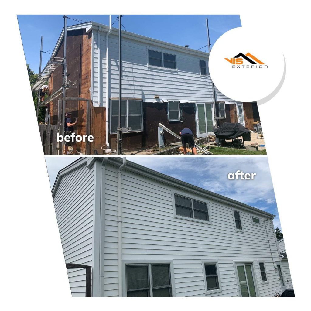 Vinyl siding installation and gutters replacement in Downers Grove before after
